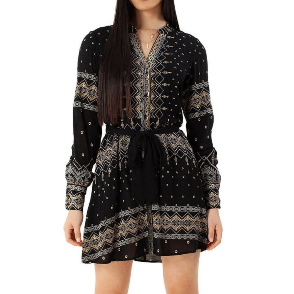 Hale Bob Black and Gold Long Sleeve Dress